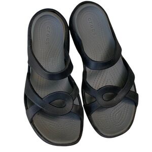 CROCS Womens Meleen Open Toe Strappy Sandals Comfort Casual Black Size 7